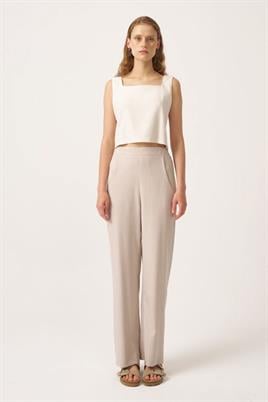 Lastikli Keten Pantolon Taş