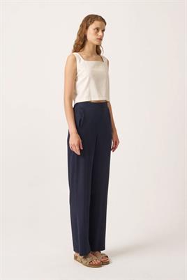 Lastikli Keten Pantolon Lacivert