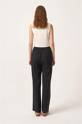 Lastikli Keten Pantolon Siyah