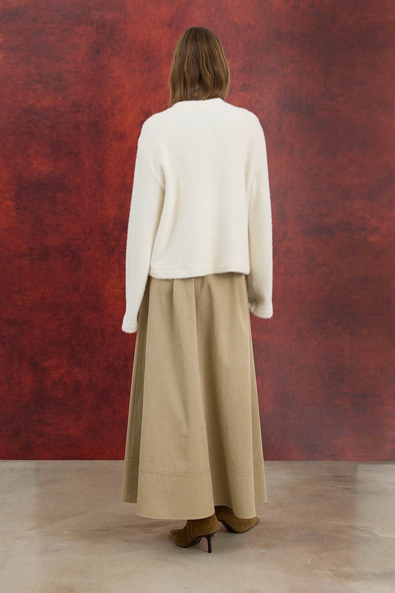 Liyosel Karışımlı Gabardin Etek Camel