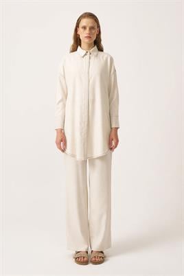 Manşeti Dikişli Gömlek Ekru