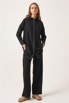 Manşeti Dikişli Gömlek Siyah