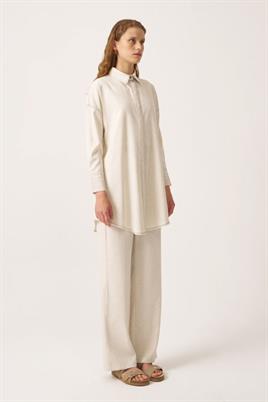 Manşeti Dikişli Gömlek Ekru