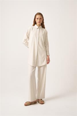 Manşeti Dikişli Gömlek Ekru