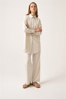 Manşeti Dikişli Gömlek Ekru