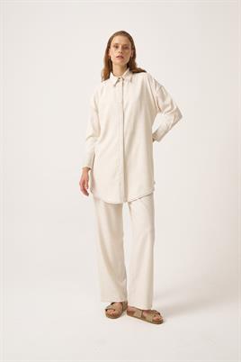 Manşeti Dikişli Gömlek Ekru