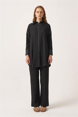 Manşeti Dikişli Gömlek Siyah