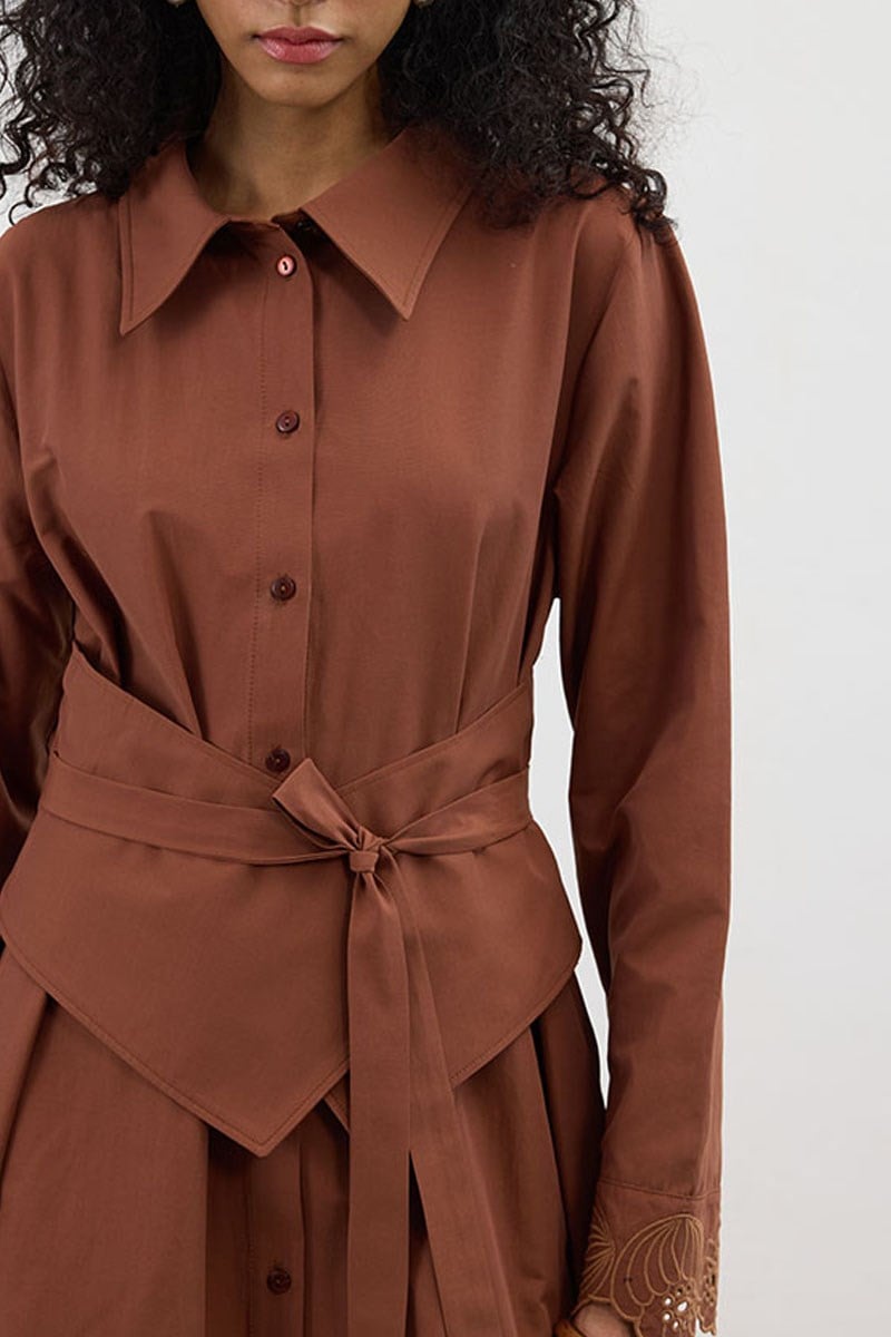 Manşeti Nakışlı Elbise Kiremit