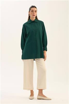 Manşeti Nervürlü Gömlek Koyu yeşil