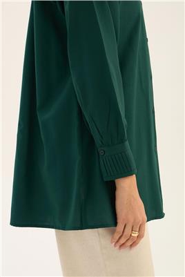 Manşeti Nervürlü Gömlek Koyu yeşil