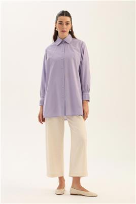 Manşeti Nervürlü Gömlek Lila