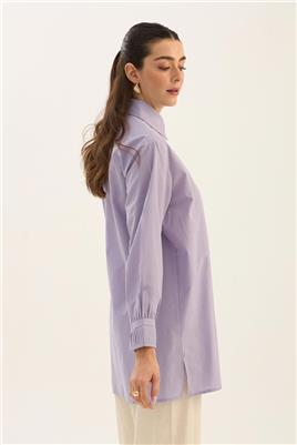 Manşeti Nervürlü Gömlek Lila