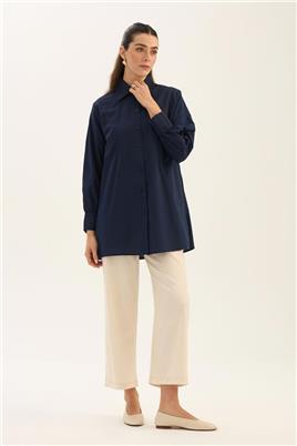 Manşeti Nervürlü Gömlek Lacivert