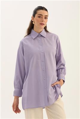 Manşeti Nervürlü Gömlek Lila