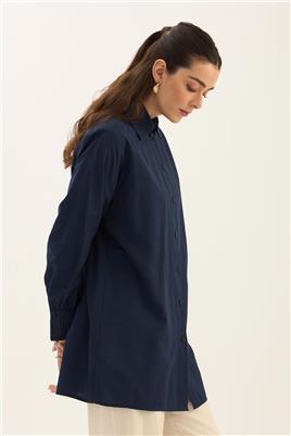 Manşeti Nervürlü Gömlek Lacivert