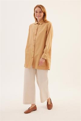 Manşeti Nervürlü Gömlek Sarı