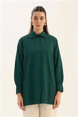 Manşeti Nervürlü Gömlek Koyu yeşil