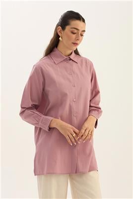 Manşeti Nervürlü Gömlek Gül kurusu