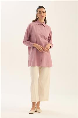 Manşeti Nervürlü Gömlek Gül kurusu