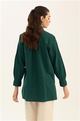 Manşeti Nervürlü Gömlek Koyu yeşil