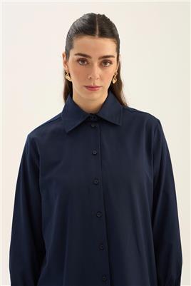 Manşeti Nervürlü Gömlek Lacivert