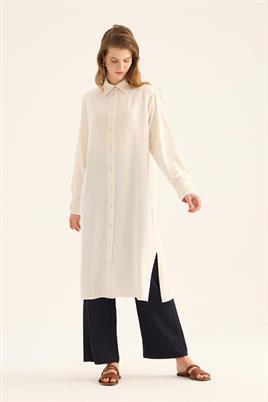 Manşeti Nervürlü Tunik Naturel