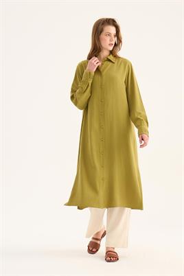 Manşeti Nervürlü Tunik Zeytin Yeşili