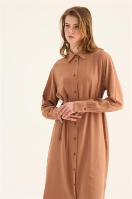 Manşeti Nervürlü Tunik Kahverengi