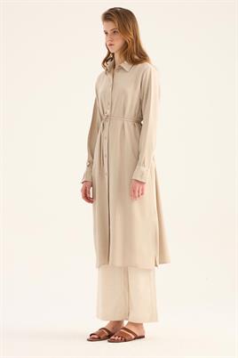 Manşeti Nervürlü Tunik Kum