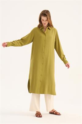 Manşeti Nervürlü Tunik Zeytin Yeşili