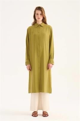 Manşeti Nervürlü Tunik Zeytin Yeşili