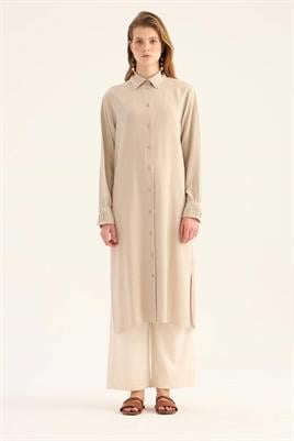 Manşeti Nervürlü Tunik Kum