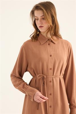 Manşeti Nervürlü Tunik Kahverengi