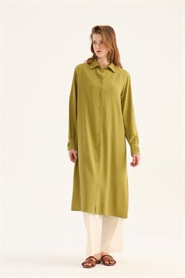 Manşeti Nervürlü Tunik Zeytin Yeşili