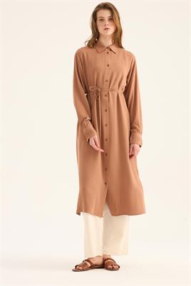 Manşeti Nervürlü Tunik Kahverengi