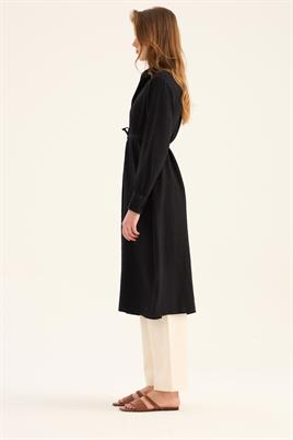 Manşeti Nervürlü Tunik Siyah