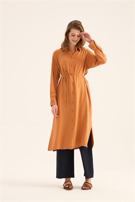 Manşeti Nervürlü Tunik Turuncu