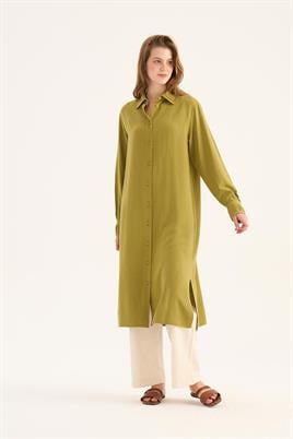 Manşeti Nervürlü Tunik Zeytin Yeşili