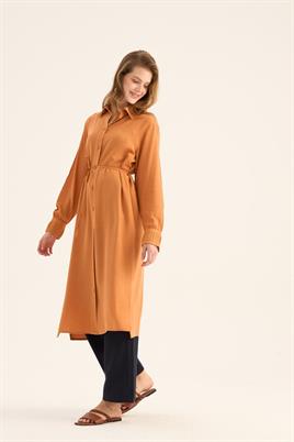 Manşeti Nervürlü Tunik Turuncu