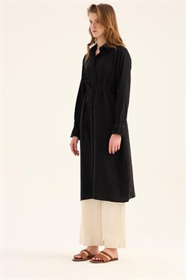 Manşeti Nervürlü Tunik Siyah