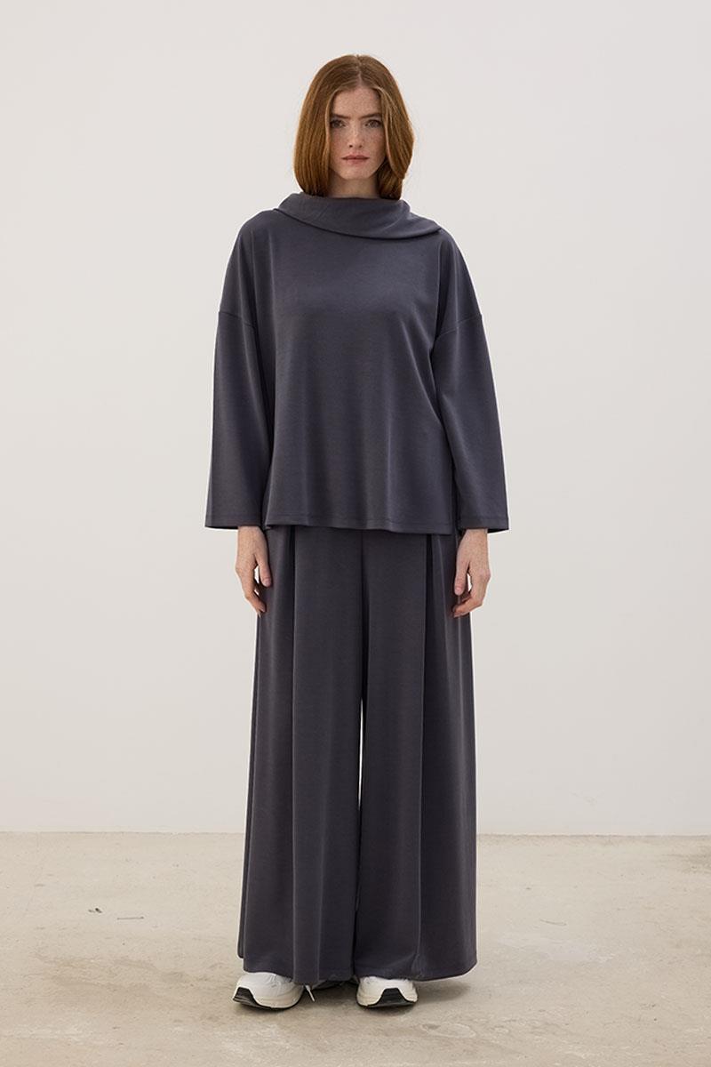 Mendil Yaka Modal Sweatshirt Füme