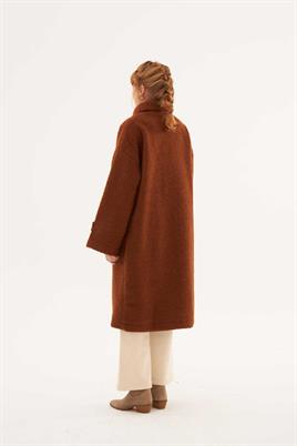 Metal Aksesuarlı Yün Kaban Taba