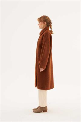 Metal Aksesuarlı Yün Kaban Taba