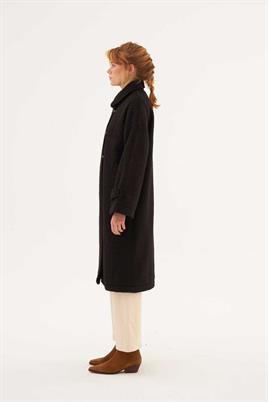 Metal Aksesuarlı Yün Kaban Siyah