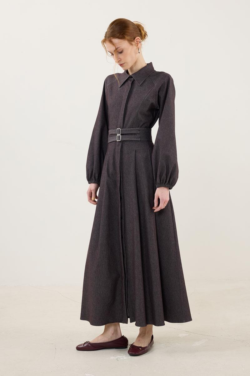 Metal Tokalı Kot Elbise Kahverengi