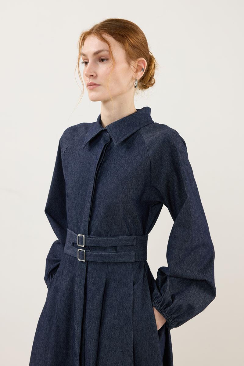 Metal Tokalı Kot Elbise Lacivert