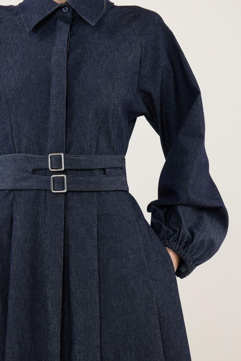 Metal Tokalı Kot Elbise Lacivert