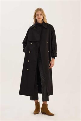 Metal Tokalı Trençkot Siyah