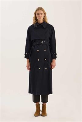 Metal Tokalı Trençkot Lacivert