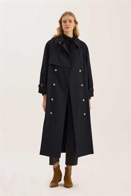 Metal Tokalı Trençkot Lacivert